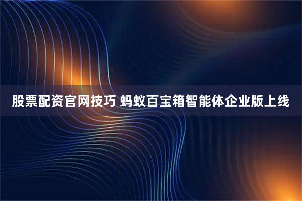 股票配资官网技巧 蚂蚁百宝箱智能体企业版上线
