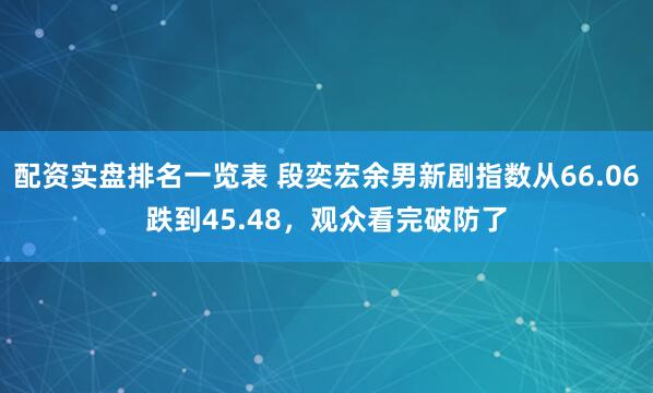 配资实盘排名一览表 段奕宏余男新剧指数从66.06跌到45.48，观众看完破防了